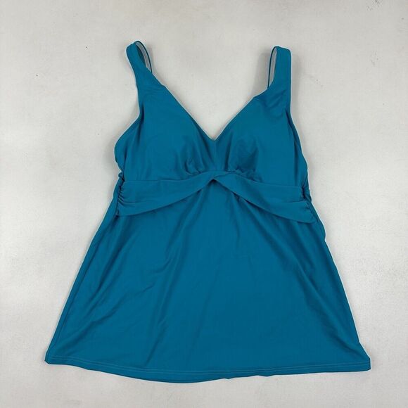 Lands' End Teal Blue Padded Tankini Swim Bikini Top Sz 8 Adjustable Straps - Picture 2 of 8